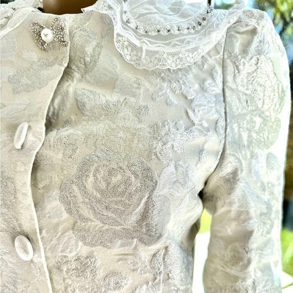 Dream Sister Jane Tailored Jacquard Mini Dress Ivory Size XS Floral Long Sleeve - Picture 9 of 16